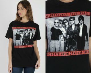 Vintage 80s Rolling Stones 1989 Steel Wheels Concert Tour Rock Band Tee T Shirt