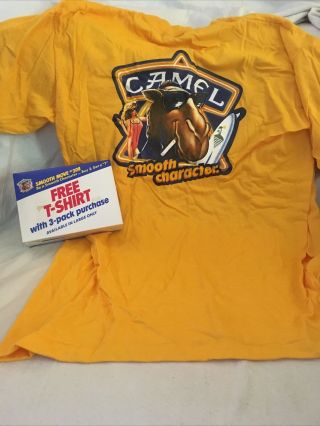 Vtg 89 Joe Camel Cigarettes Yellow Promo T Shirt Single Stitch Smooth Character