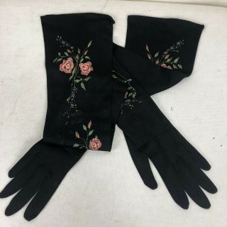 Vintage Van Raalte Opera Gloves 6.  5 Hand Painted Flowers