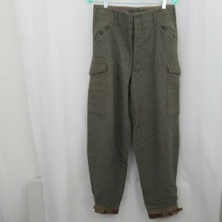 Swedish Military Cargo Pants Vintage Olive Green Wool 32x31 Buckle Cuff Crown