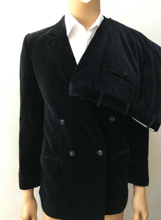 Men’s Velvet 2 Piece Double Breasted Black Retro Vintage Party Suit 40r
