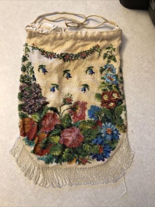 Antique Micro Beaded Floral 1920’s Drawstring Purse