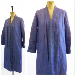 Antique Deco 1920s 1930s 1940s Lavender Embroidered Quilted House Coat Kimono