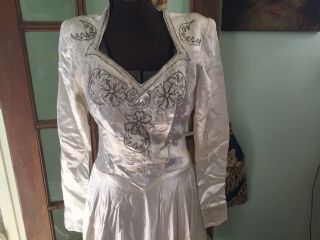 Antique Vintage Wedding Bridal Gown Dress Satin Hand Beaded Exquisite Originals