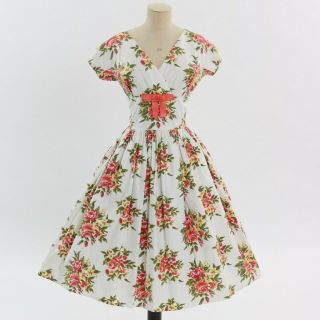 Vintage 1950s Cotton Floral Print Dress By Melbray Uk 8 10 Us 4 6 S