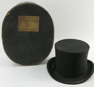 Atq Black Silk Top Hat W Box & Label Rogers Peet & Company Ny - Boston Vg