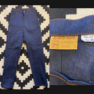 Vtg 50s 60s Nos Denim Jeans 27x29 Ranch Maid Dark Blue Orange Stitch Lightweight