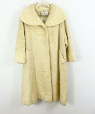 Vintage Lilli Ann Tisse A Paris Swing Coat Fur Button Front Ivory Pockets Lined