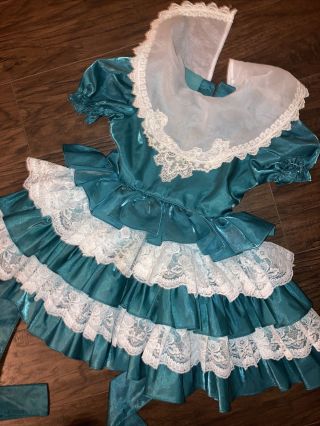 Vintage Pazazz Toddler Girl Pageant Dress 4 - 5 Party Frilly Lace Lined Green MM 3