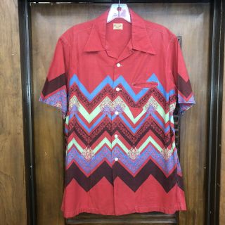 Vintage 1950’s Atomic Zig Zag Pattern Cotton Loop Collar Rockabilly Shirt - M