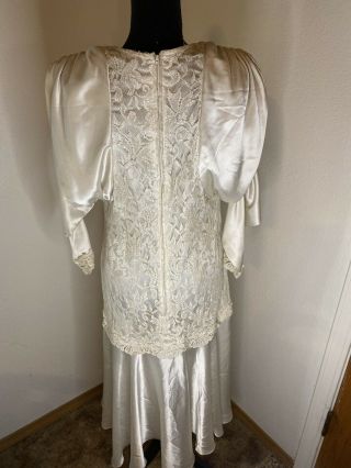 Vintage Samuel Scott Wedding Dress Satin & Lace With Pearl Beading 2