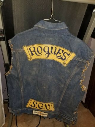 Vtg 70s Levis Big E 70505 Vest (repurposed With Leather And Sgu Rogue Patch)