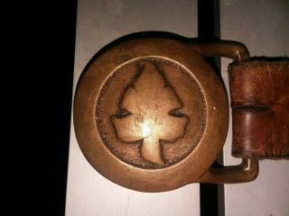 Tech Ether Guild Early Rare Leaf Art Brass Belt Buckle Found With Attached Belt