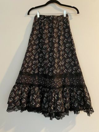 Gunne Sax Black Floral Midi Skirt