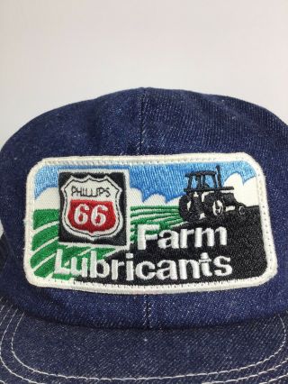 Vintage Denim Snapback Trucker Hat Phillips 66 Farm Lubricants Cap K - Brand Usa