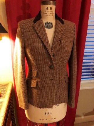 Vintage Ralph Lauren Wool And Leather Houndstooth Riding Jacket - Sz 6