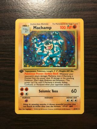 Pokemon 1st Edition Machamp Card.  Base Set 8/102 1999 Holo Rare.