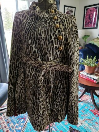1960s Vintage Faux Fur Leopard Cape With Match Belt.  Sm,  Med,  Lg.  Vlv