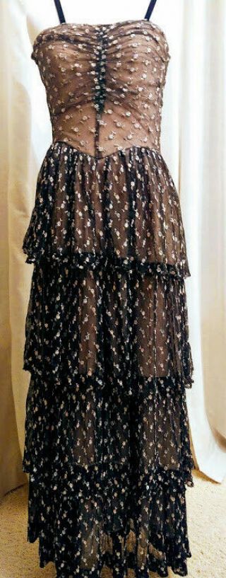 Gorgeous 1930s Black Embroidered Afternoon/evening Dress Ruffles