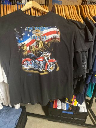 Vtg T Shirt 3 D Emblem Harley Davidson The Strong Survive