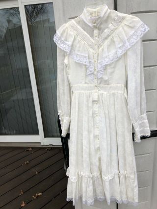 Gunne Sax By Jessica Vintage Victorian Off White Lace Dress - 5