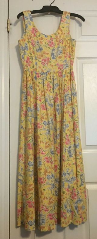 Vintage Laura Ashley Yellow Floral Dress Cotton Pink Flowers 80’s Fashion Lnwot