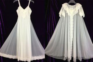 32 Virgina Wallace Vintage Double Chiffon Gown Peignoir Set Bridal Wide Sweep