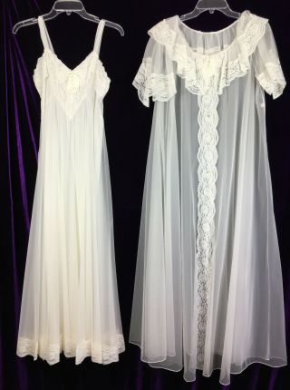 32 Virgina Wallace Vintage Double Chiffon Gown Peignoir Set Bridal Wide Sweep 2