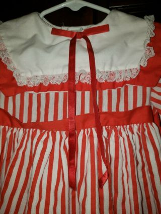 Vintage Martha’s Miniatures Red White Striped Dress 4t Long Sleeves Rare Find