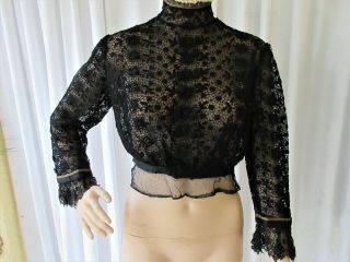 Antique Victorian French Black Lace High Neck Blouse/top.  M/l