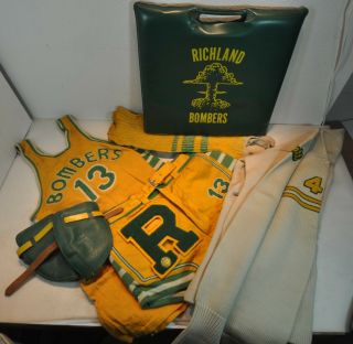 Vintage 1940s Richland Bombers Basketball Uniform Jersey,  Shorts,  Socks,  Pad,