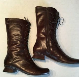 Vintage J Jill Granny Brown Leather Lace Up Tall Boots Size 7 M Inside Zip