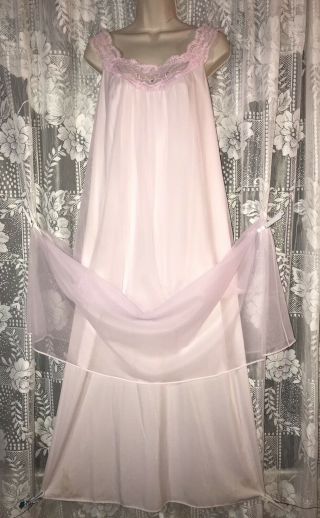 Vtg Orchid M L Shadowline Sheer Chiffon Over Soft Nylon Nightgown Gown Lace Usa