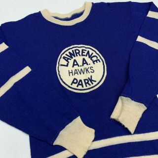 Vintage 60s 70s Lawerence Park Hawks Knit Sweater Adult S Hockey Aa Rare Usa