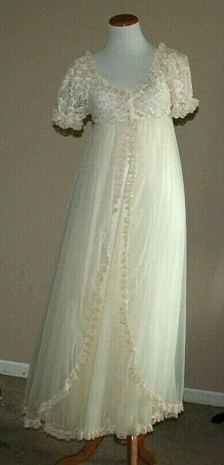 Vintage Tosca Lingerie Peignoir Set Ivory Cream Bridal Sheer Gown Robe Small