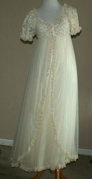 Vintage Tosca Lingerie Peignoir Set Ivory Cream Bridal Sheer Gown Robe Small 2