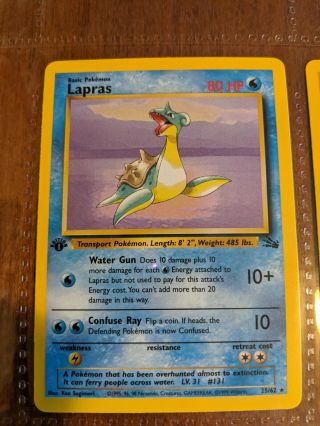First Edition Lapras,  Non Holo,  Vintage Fossil Pokemon Card,  25/62