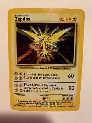 1999 Pokemon Zapdos Holo Foil Base Set 16/102 Rare