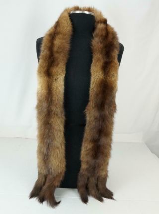 Vtg H.  Fleischman Furs Russian Sable Fur Scarf Stole Brown - 71 Inch Long