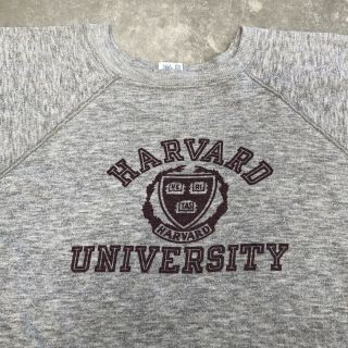 Vintage Harvard Sweatshirt Champion 80s Grey Raglan Print Large Athletic