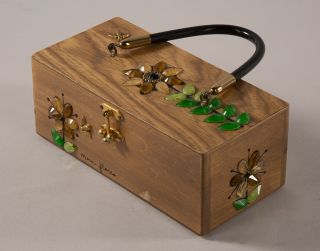 Unique 1970s Collectible Enid Collins Jewel Clad Hinged Wood Box Handbag Purse