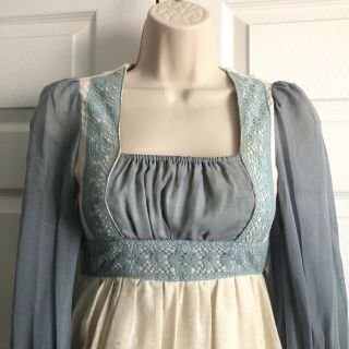 Vintage Size 3 Gunne Sax by Jessica Prairie Maxi Dress Blue Floral Print 2