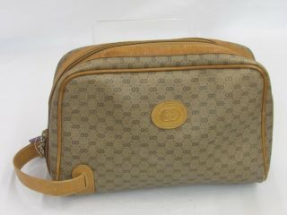 Vintage 80/90 Authentic Gucci Toiletry Cosmetic Bag Brown/tan Signature Leather