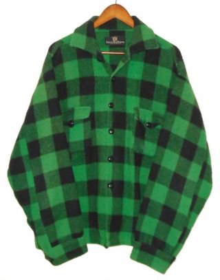 Vtg 40s 50s Hudsons Bay Flannel Wool Jac Shirt Green/black Plaid Hunting Usa Xl