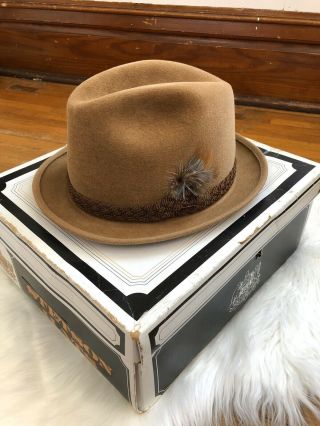 Royal Stetson Fedora Hat Tan With Brown Braided Band Size 7 1/4