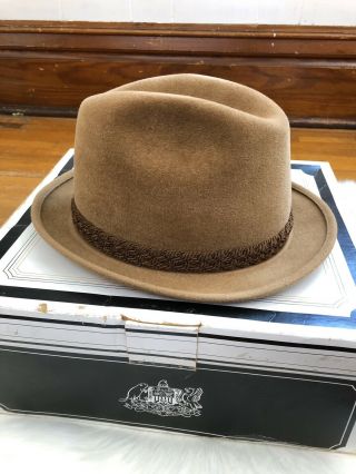Royal Stetson Fedora Hat Tan With Brown Braided Band Size 7 1/4 2
