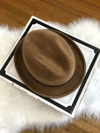 Royal Stetson Fedora Hat Tan With Brown Braided Band Size 7 1/4 3