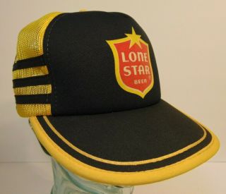 Rare Old Vintage 1980s Lone Star Beer Snapback Trucker Hat Cap 3 Side Stripes