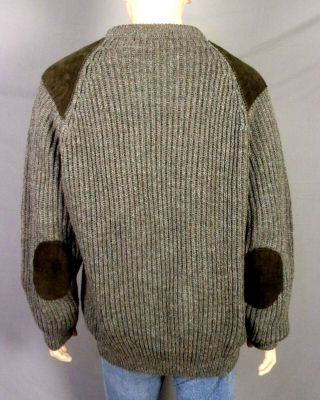 vtg 60s 70s Woolovers UK Grayish Green HEAVY Wool Shooting Sweater Suede Pads XL 3