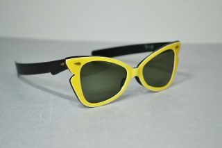 Vtg 50s 60s American Optical True Color Ccn - 35 Cat Eye Sunglasses Cream Yellow